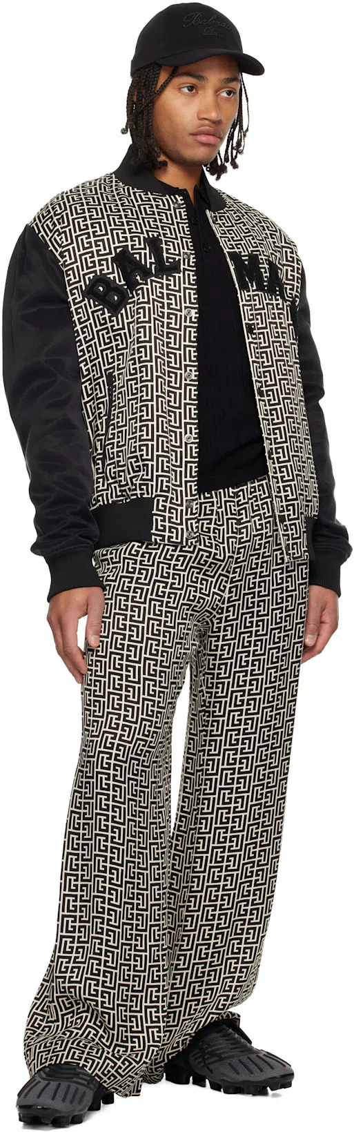 BALMAIN Monogrammed Varsity Jacket With Patches In Black