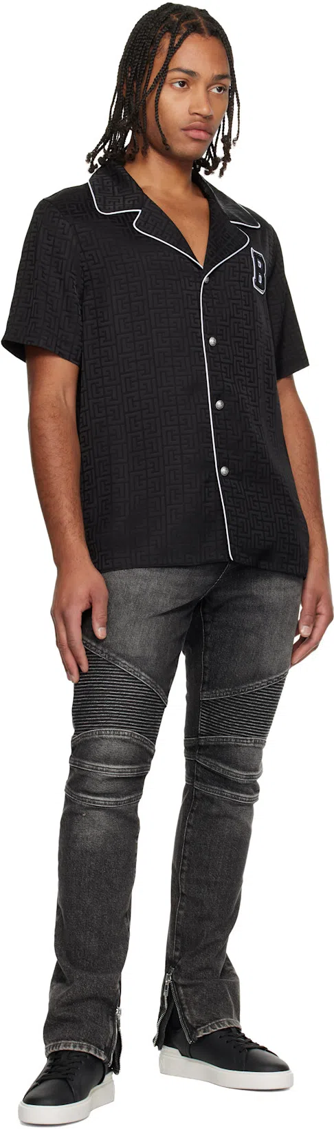 BALMAIN Varsity Style Shirt Featuring Contrast Piping In Black