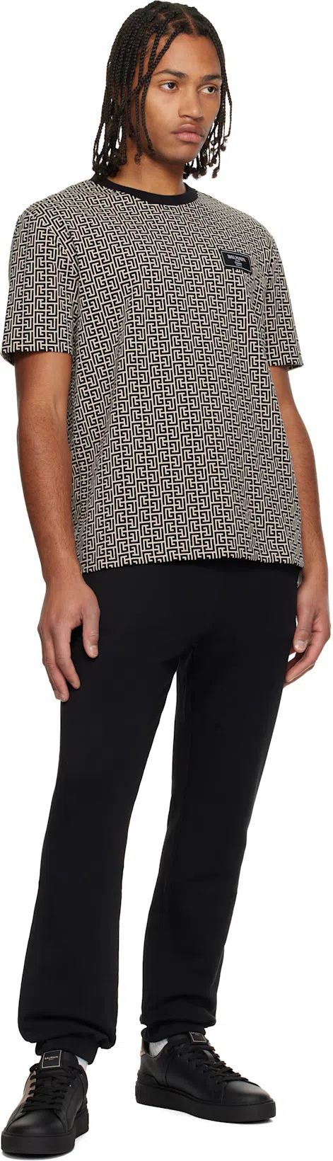 BALMAIN Men Jacquard T-shirt With Pb Labyrinth Monogram In Gray