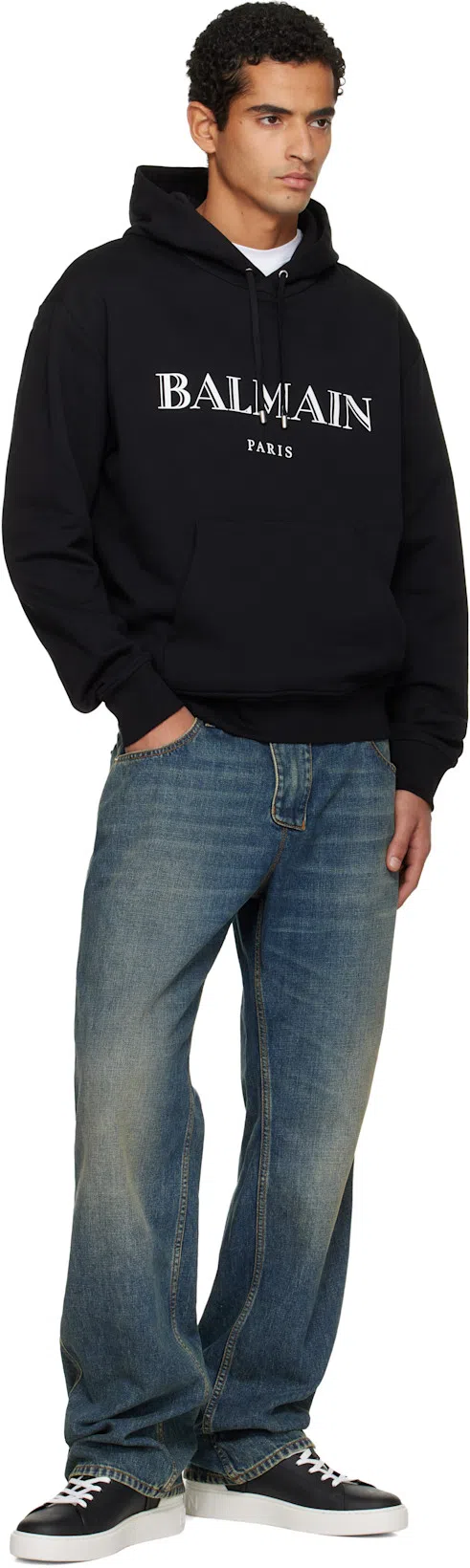 BALMAIN B-court Printed Calfskin Trainers In Black