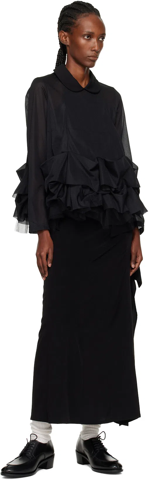 YOHJI YAMAMOTO Ruffled-detail Asymmetric Maxi Skirt In Black