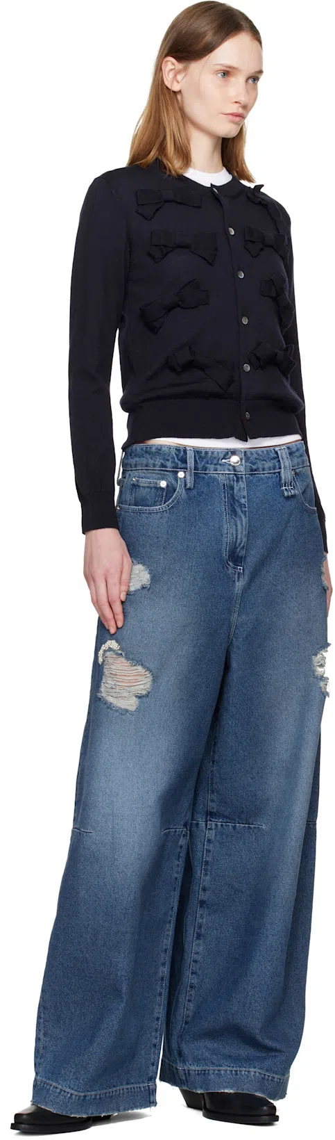 SIMONE ROCHA Distressed High-rise Wide-leg Jeans In Blue