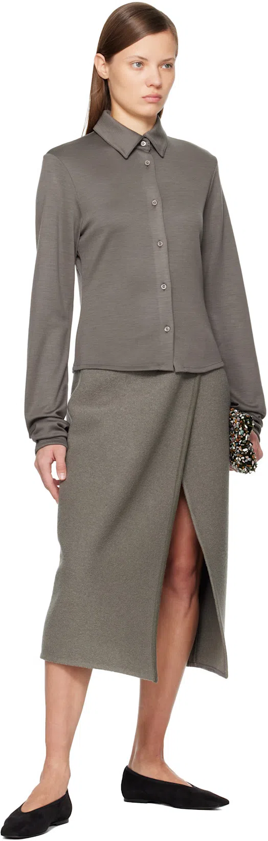 TOTÊME Minimalist Velvet Ballerinas In Black