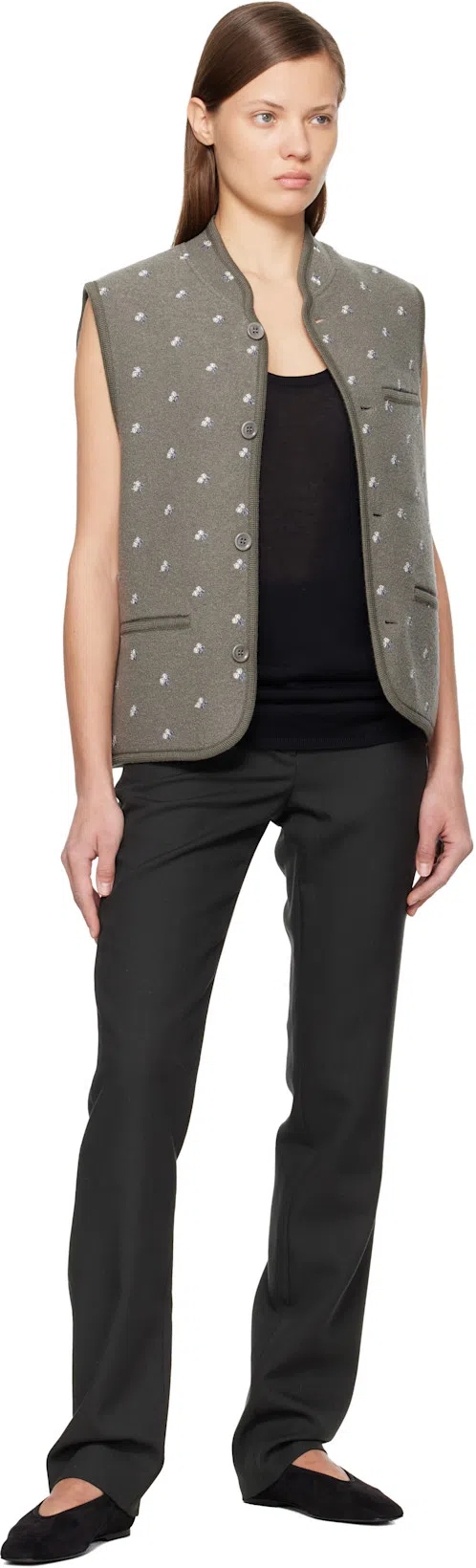 TOTÊME Minimalist Velvet Ballerinas In Black