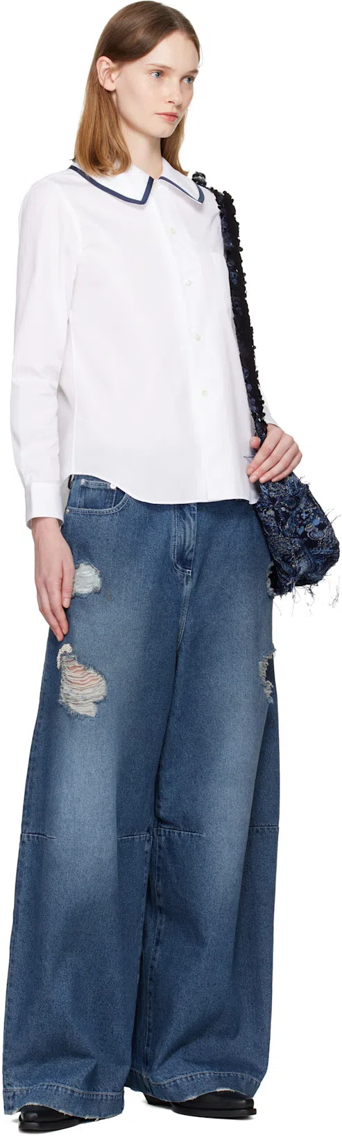 SIMONE ROCHA Distressed High-rise Wide-leg Jeans In Blue