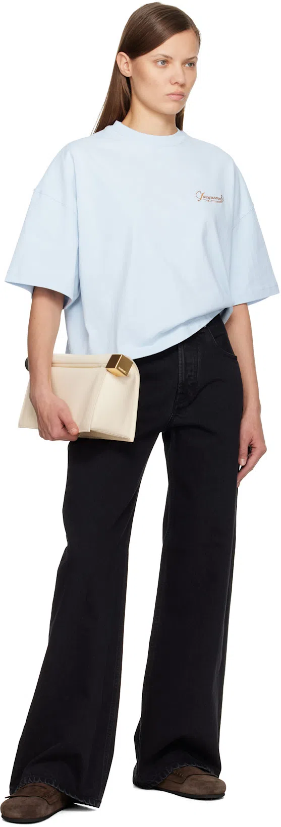 JACQUEMUS Le T-shirt Corto Logo-embroidered Cotton T-shirt In Blue