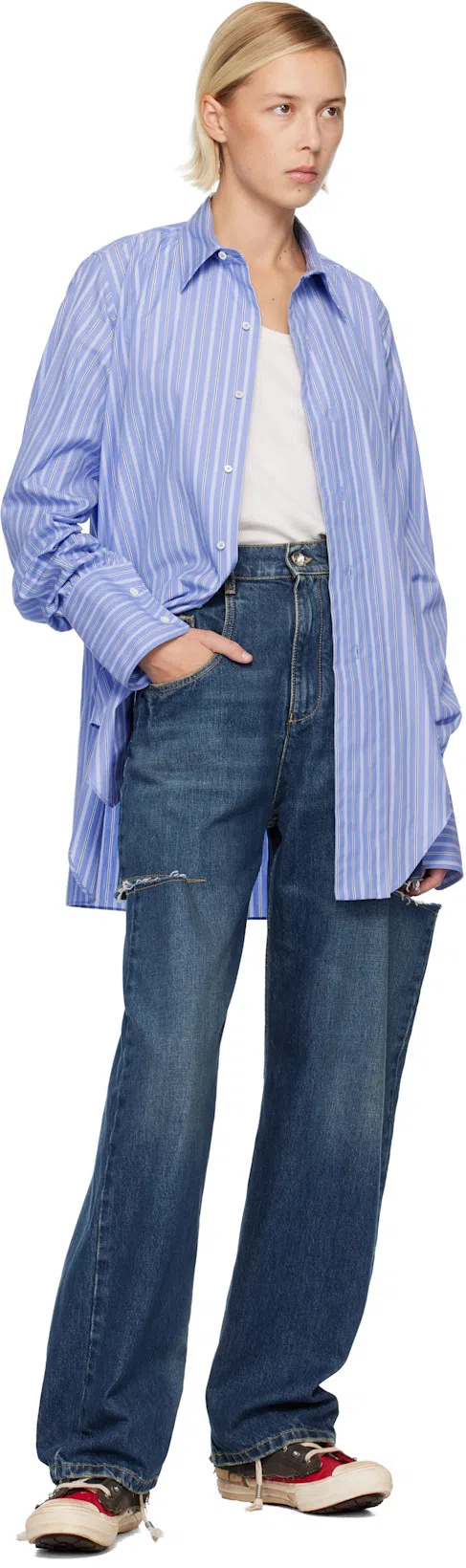 ANN DEMEULEMEESTER Seva Tank Top In Cotton Rib Jersey In White