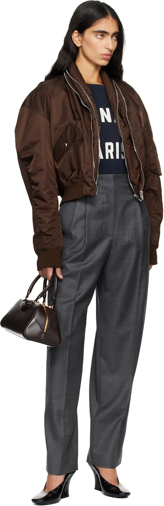 GIVENCHY Glossy Finish Curved Heel Pointed Toe Mules In Black