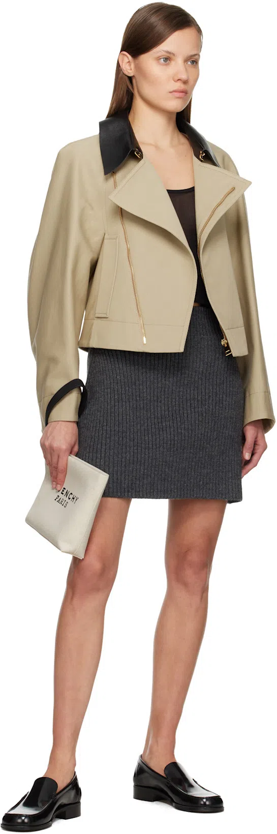 GIVENCHY Womens Cropped Leather-collar Cotton And Wool-blend Peacoat Beige In Neutral