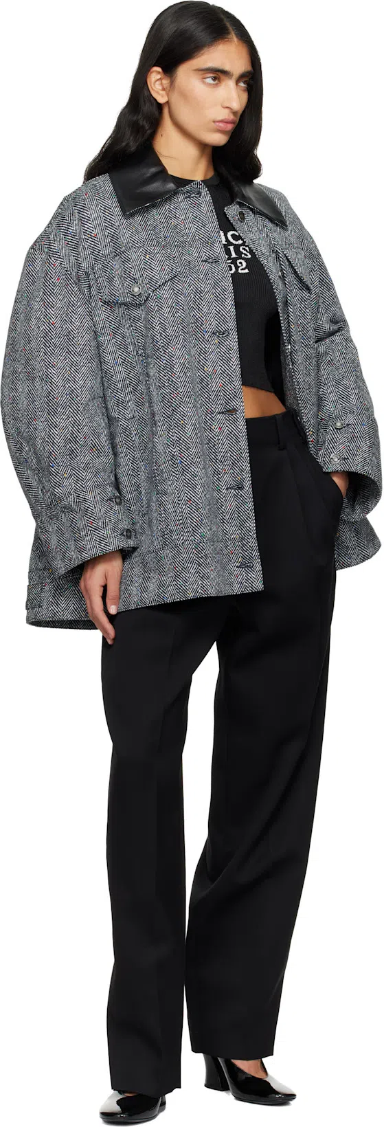 GIVENCHY Glossy Finish Curved Heel Pointed Toe Mules In Black