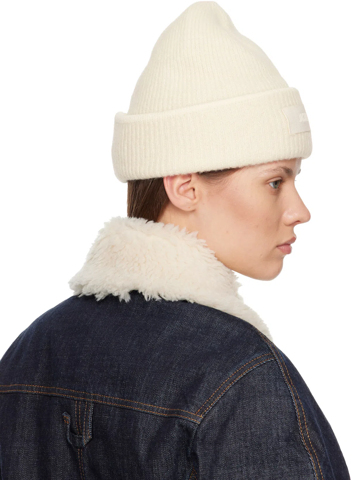 JACQUEMUS Le Bomber De-nimes Ovalo Blue Jacket With Fur Collar And Two Front Welt Pockets In Denim Woman