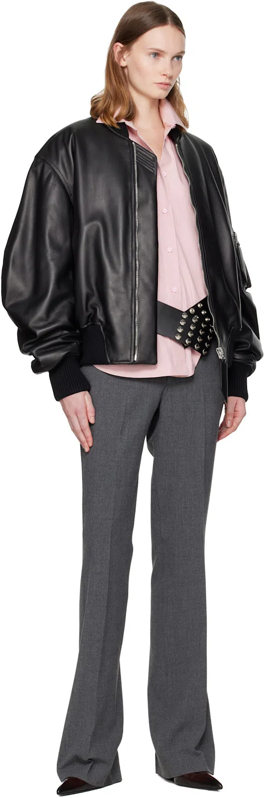 ATTICO Anja Bomber Leather Jacket In Black