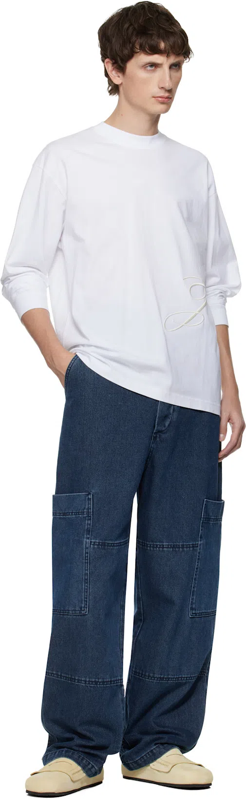 JACQUEMUS Le T-shirt Typo Long-sleeve Cotton T-shirt In White