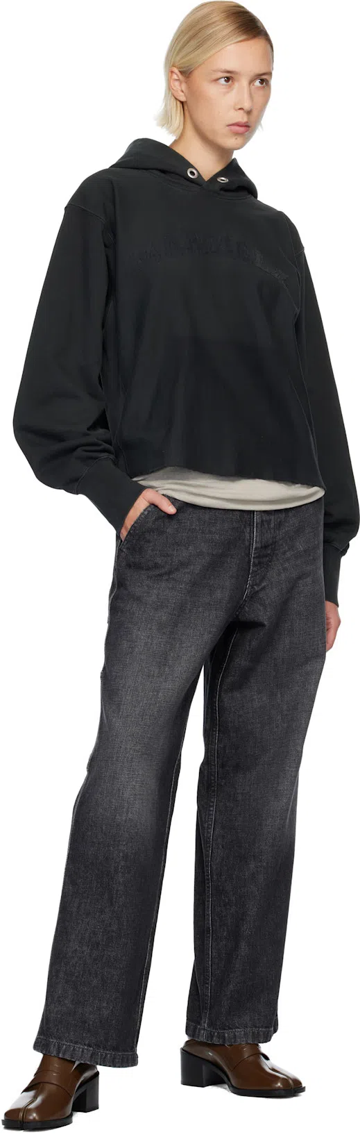 MAISON MARGIELA Embroidered Logo Jersey Cropped Hoodie In Black