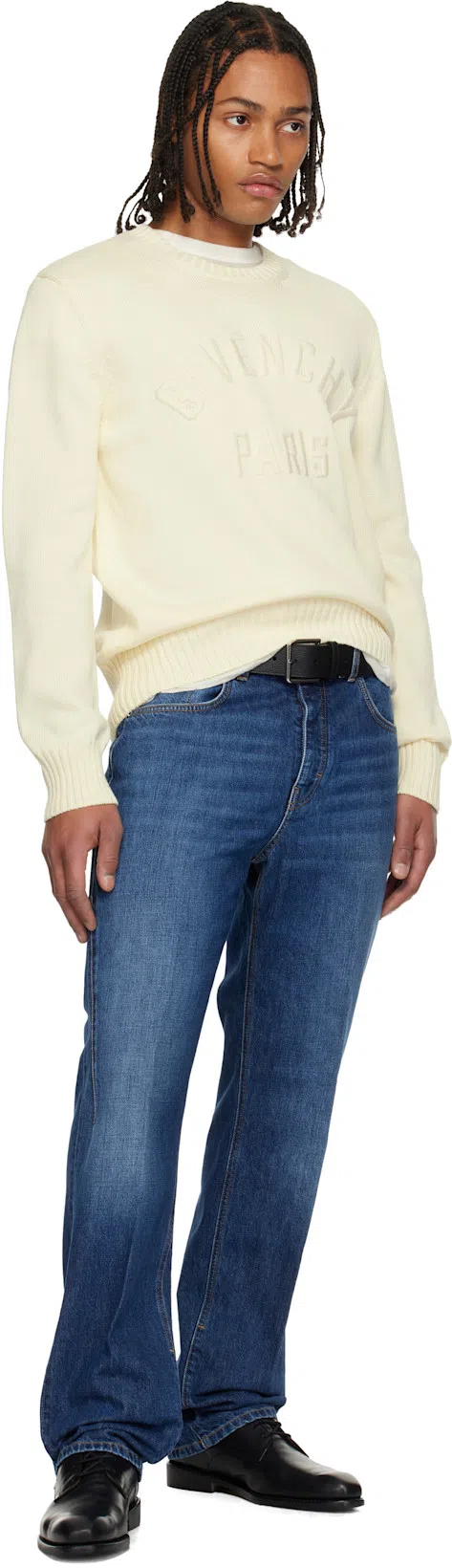 GIVENCHY Mens Ecru Brand-embroidery Crewneck Cotton Jumper In White