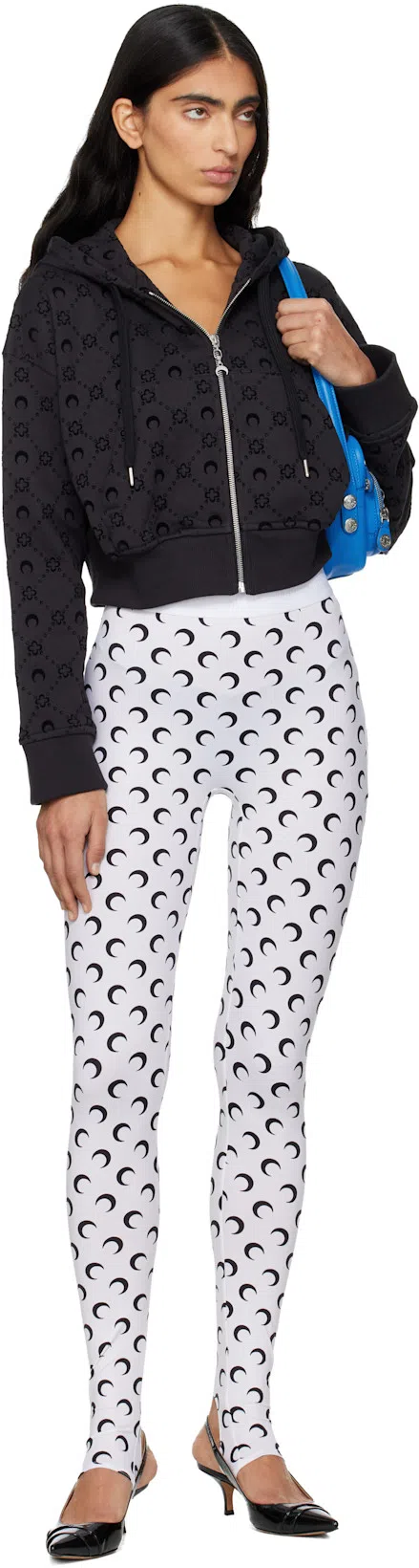 MARINE SERRE Crescent Moon Lycra Leggings With All-over Logo In White