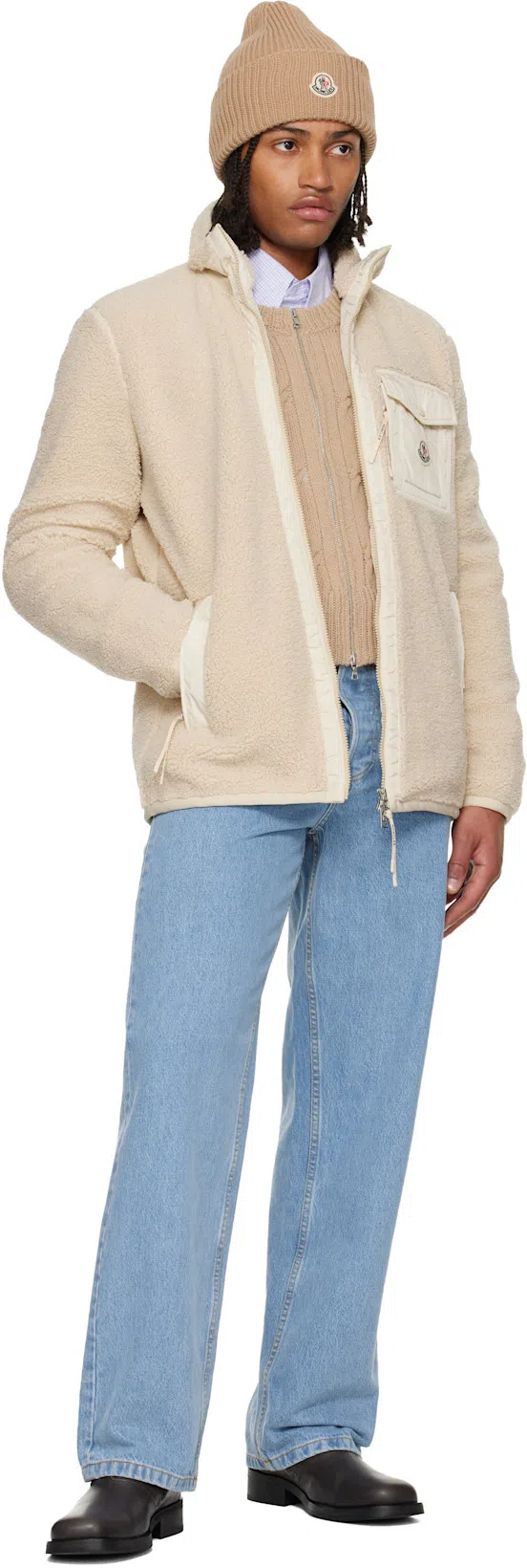 MONCLER Teddy-effect Fleece Sweatshirt With Zip And Pocket In Nude