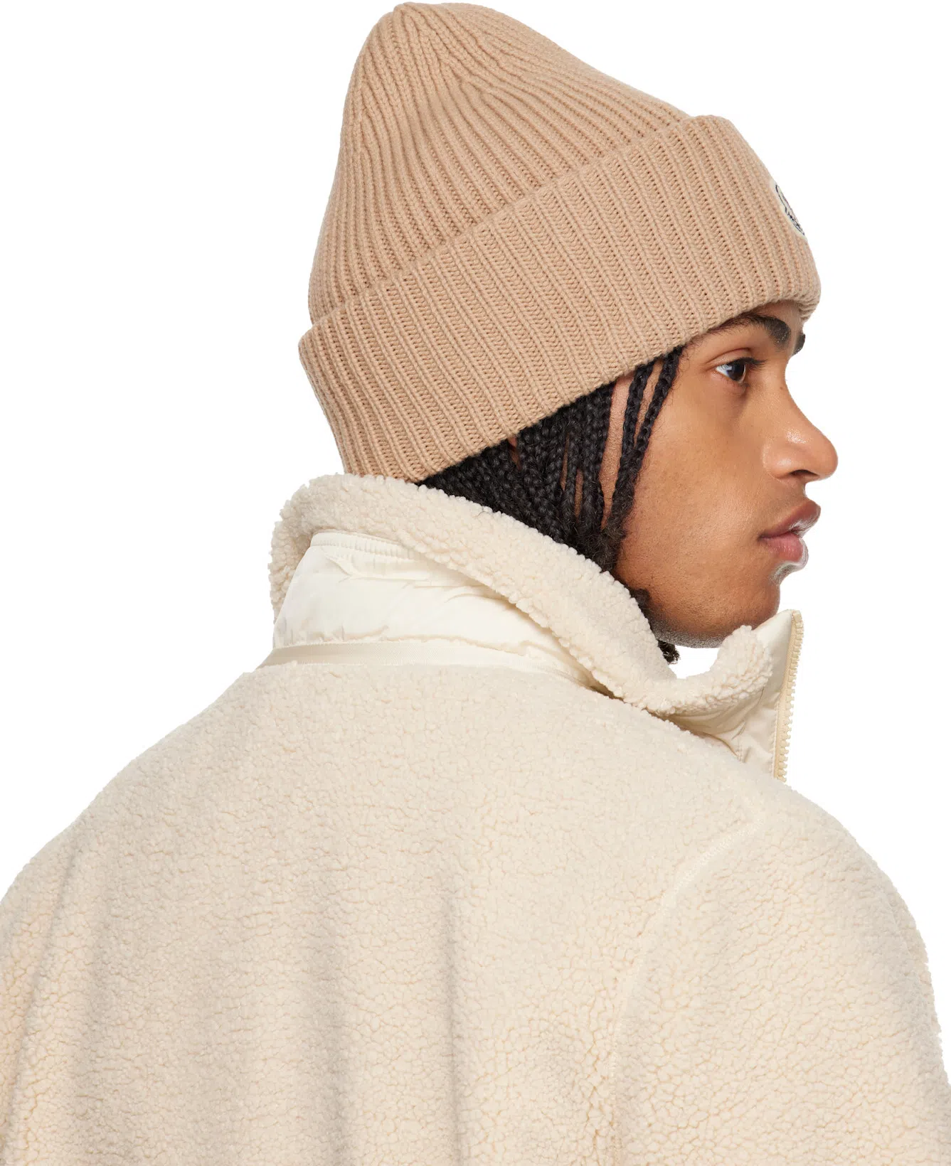 MONCLER Teddy-effect Fleece Sweatshirt With Zip And Pocket In Nude