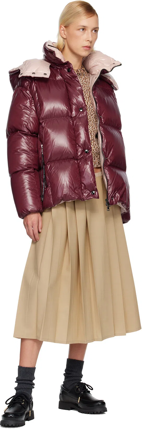 MONCLER Parana Hooded Short Down Jacket In Shiny Nylon Clothing In Pink