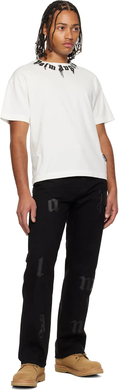 PALM ANGELS Curved Logo T-shirt In White