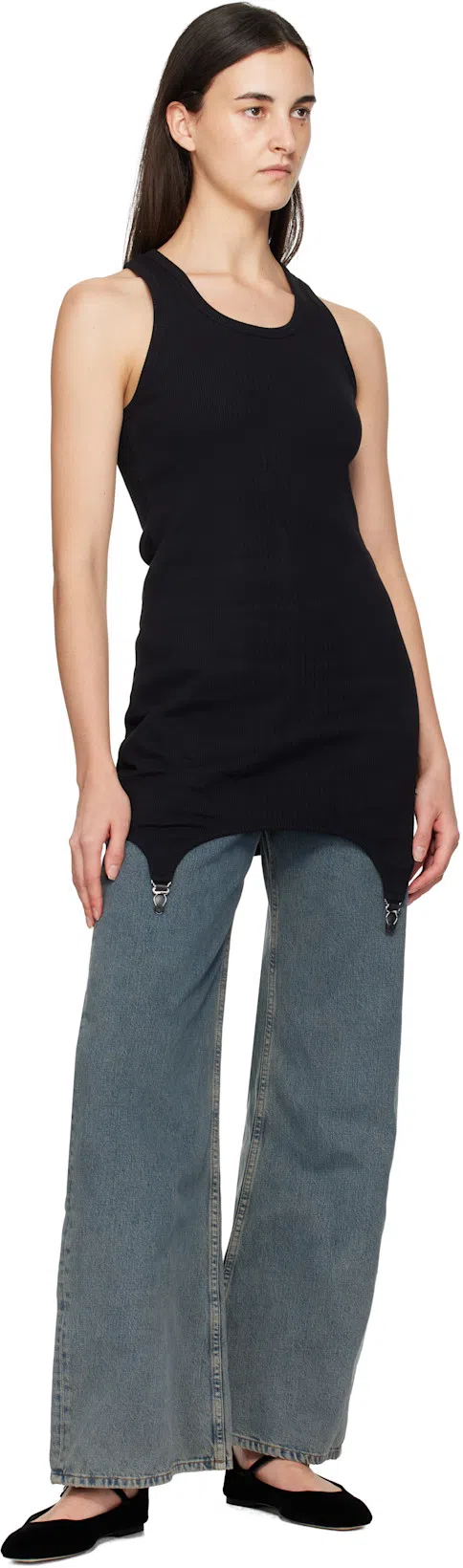 JEAN PAUL GAULTIER Cotton Ribbed Tank Top With Lingerie Garter In Black