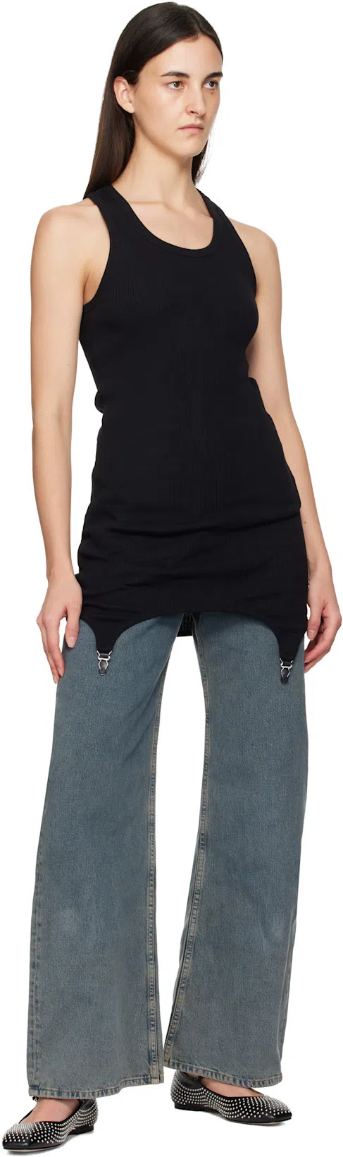 JEAN PAUL GAULTIER Cotton Ribbed Tank Top With Lingerie Garter In Black