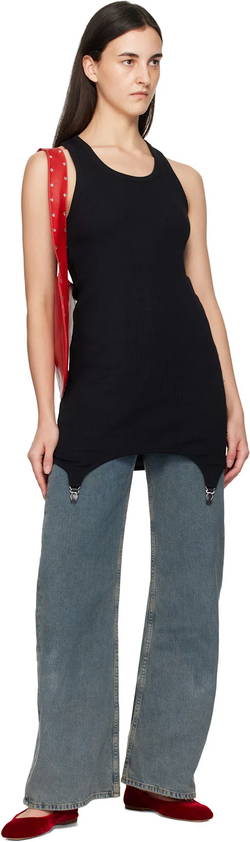 JEAN PAUL GAULTIER Cotton Ribbed Tank Top With Lingerie Garter In Black