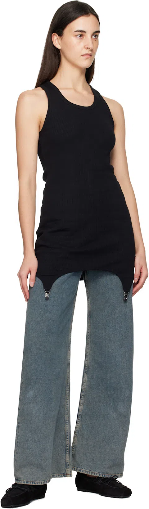 JEAN PAUL GAULTIER Cotton Ribbed Tank Top With Lingerie Garter In Black