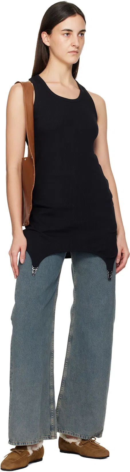 JEAN PAUL GAULTIER Cotton Ribbed Tank Top With Lingerie Garter In Black