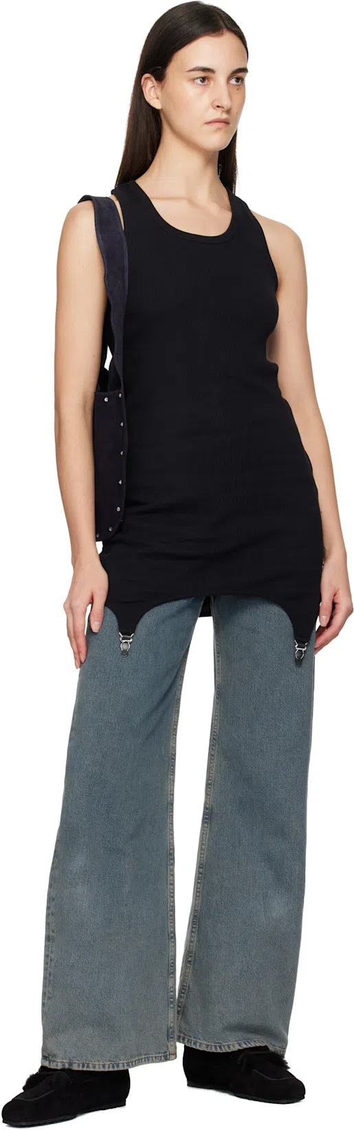 JEAN PAUL GAULTIER Cotton Ribbed Tank Top With Lingerie Garter In Black