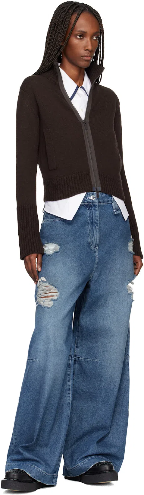 SIMONE ROCHA Distressed High-rise Wide-leg Jeans In Blue