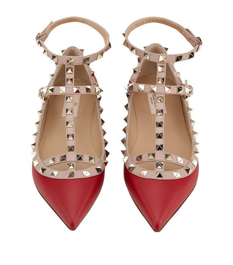 VALENTINO GARAVANI Rockstud Leather Flats In Red V