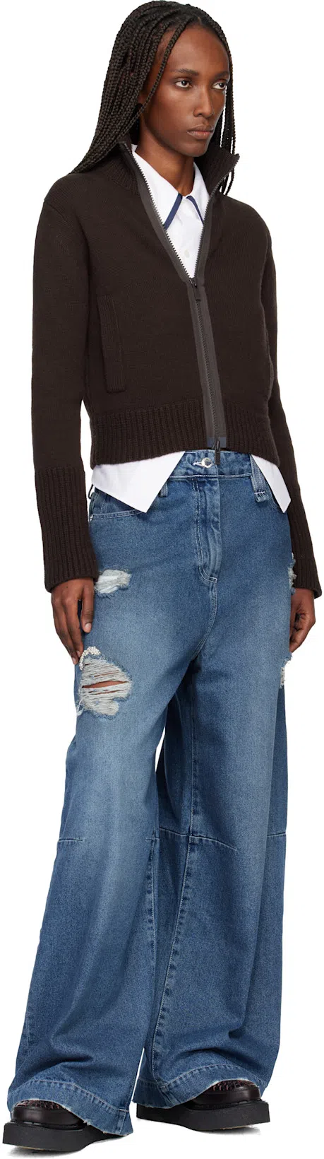 SIMONE ROCHA Distressed High-rise Wide-leg Jeans In Blue