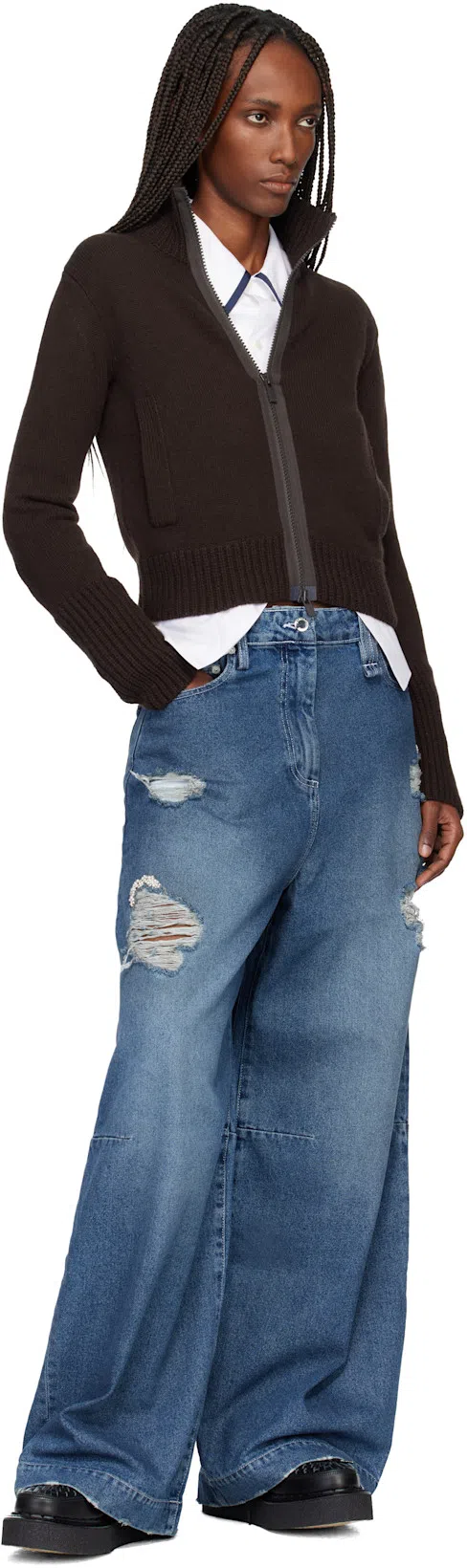 SIMONE ROCHA Distressed High-rise Wide-leg Jeans In Blue