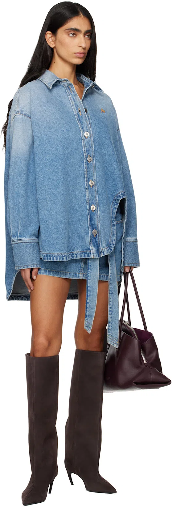 ATTICO Oversized Embroidered Denim Shirt In Blue