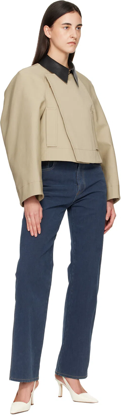 GIVENCHY Womens Cropped Leather-collar Cotton And Wool-blend Peacoat Beige In Neutral