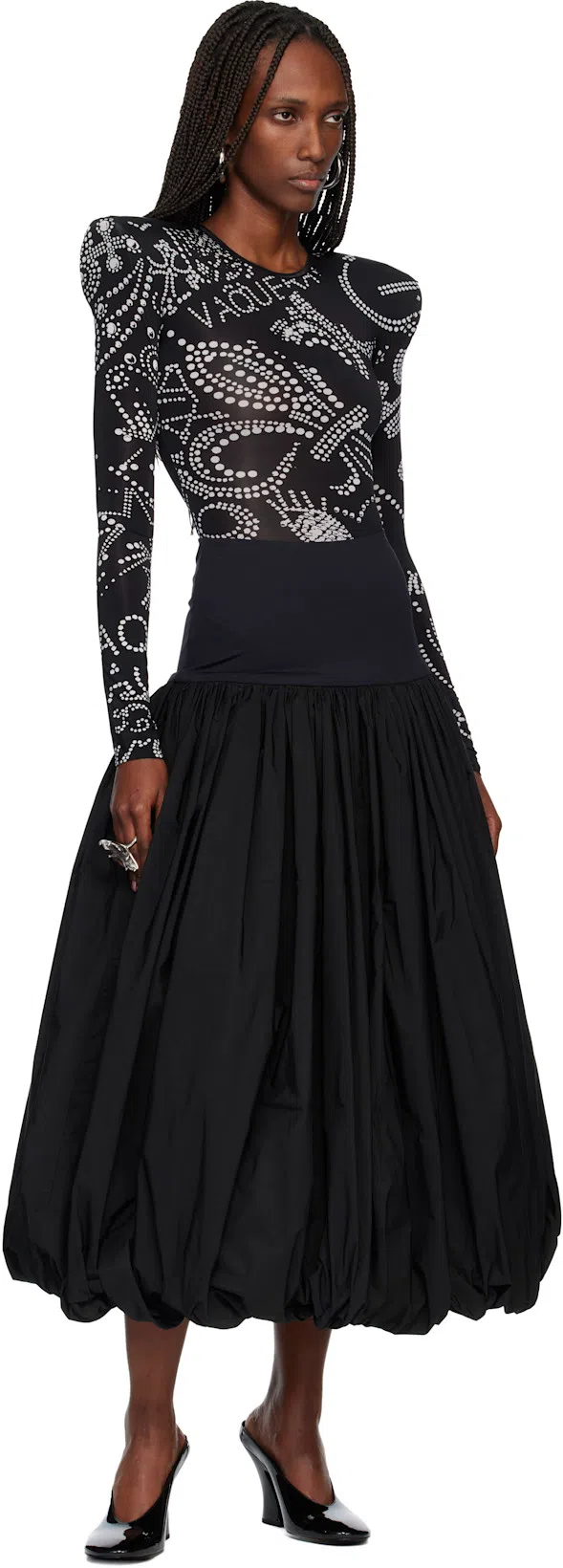 GIVENCHY Glossy Finish Curved Heel Pointed Toe Mules In Black