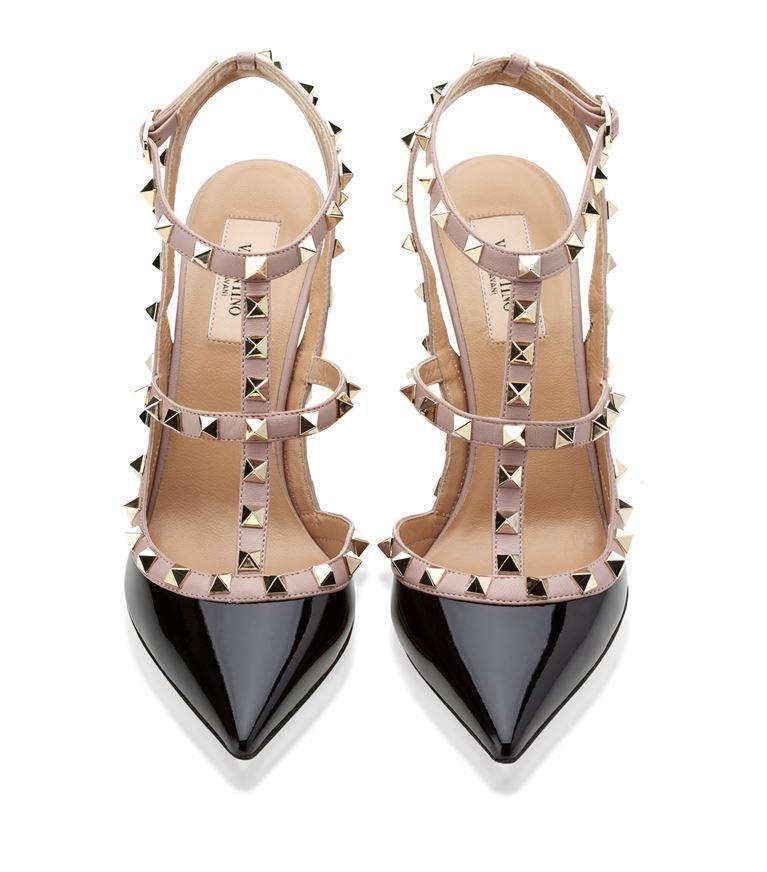 VALENTINO GARAVANI Valentino Rockstud Caged 100 Patent Pump In Black