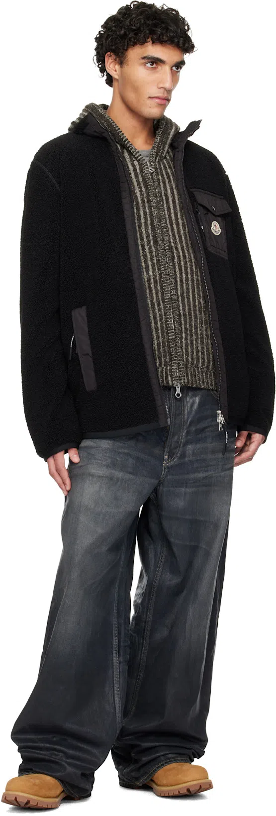 OUR LEGACY Mens Level Ribbed Wool Hoodie Vanise Brown Stripe In Gray