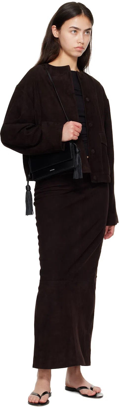 ST AGNI Brown Suede Utility Cocoon Bomber Jacket