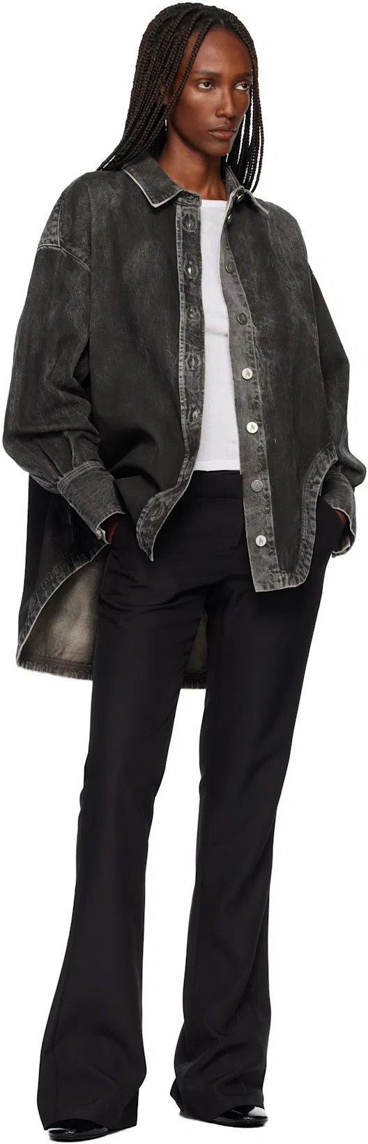 GIVENCHY Glossy Finish Curved Heel Pointed Toe Mules In Black