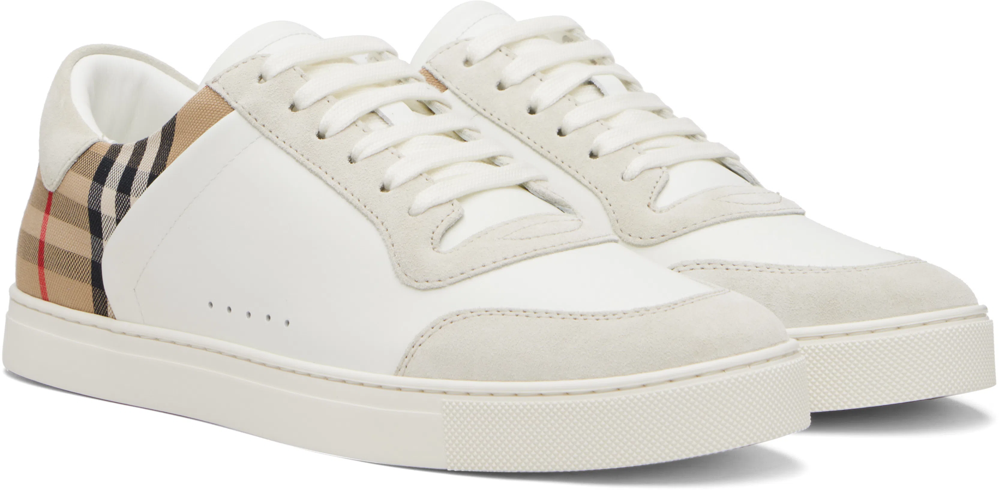 BURBERRY Check Motif Leather Sneakers In White