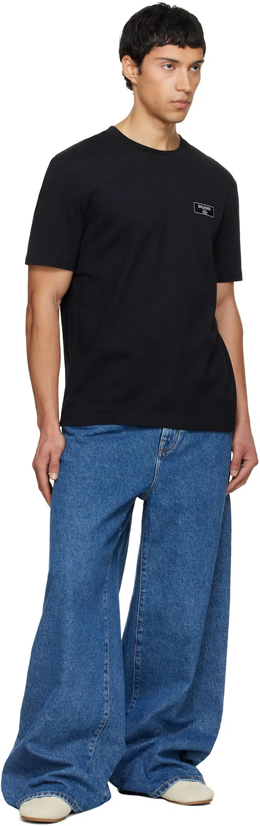 BALMAIN Couture Label Round Neck Slim Fit T-shirt In Black