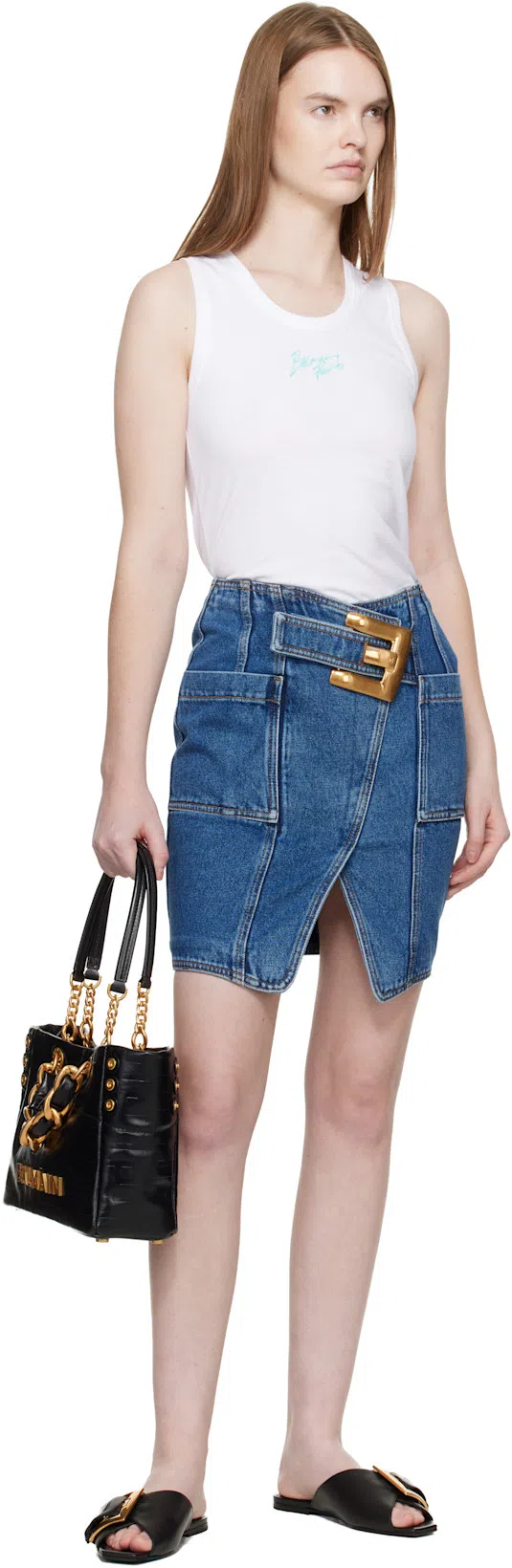 BALMAIN Anthem Flat Calfskin Leather Sandals In Animal Print