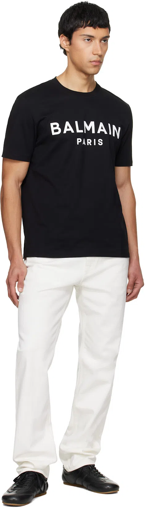 BALMAIN Black Cotton Crewneck T-shirt With Logo