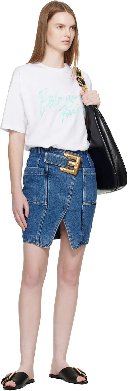 BALMAIN Oversized White T-shirt With Logo Print Women In Multi