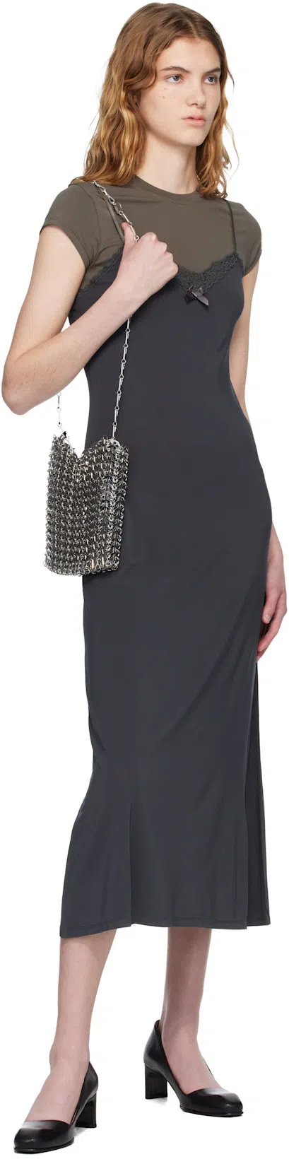 ACNE STUDIOS Gray Layered Jersey Midi Dress In Black