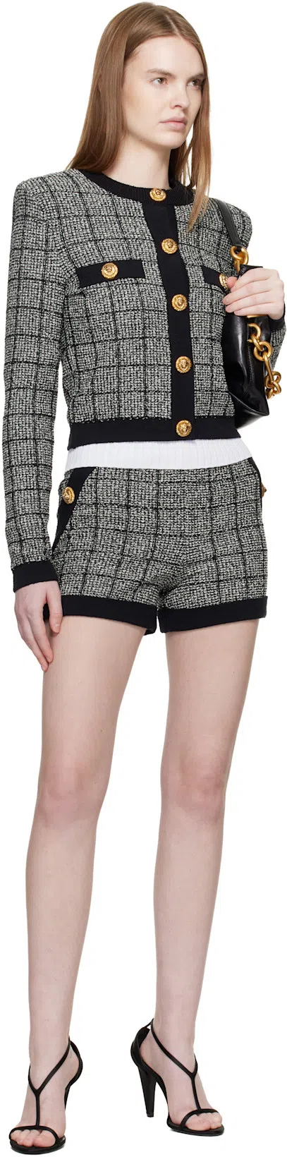 BALMAIN Medium Leather Shoulder Bag With Chain Strap In Black