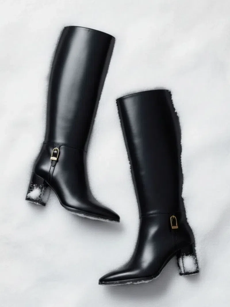SAINT LAURENT Julia 75 Knee-high Leather Boots In Black