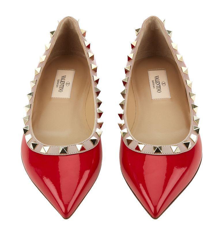 VALENTINO GARAVANI Rockstud Leather Flats In Red V